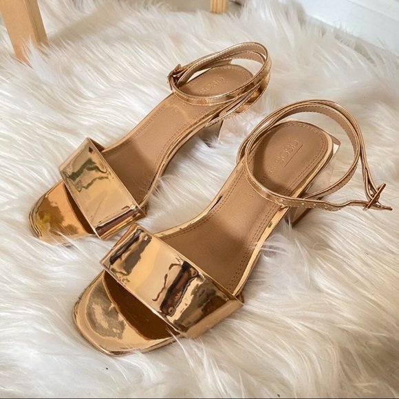ASOS Design Wide Fit Honeywell Rose Gold Barely There Block Heel Sandals - Picture 4 of 8